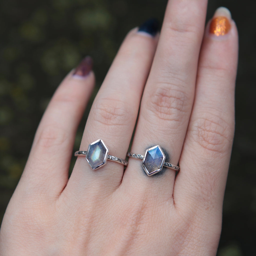 Moonstone Hex Relic Rings - Size 5.5 and 6.5