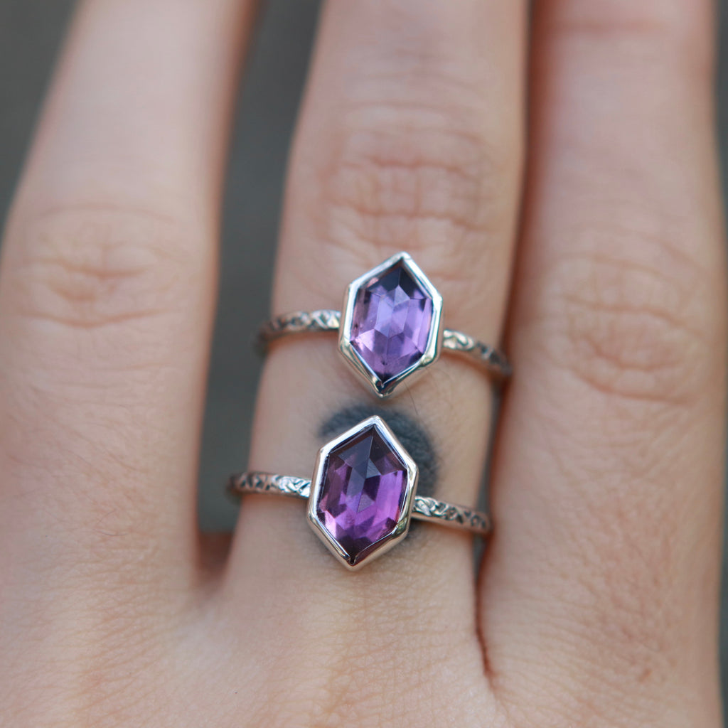 Amethyst Hex Relic Rings - Size 6 and 7