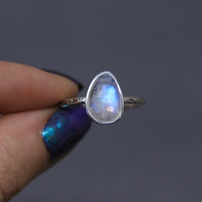 Moonstone Rose Relic Ring - Size 8 OOAK
