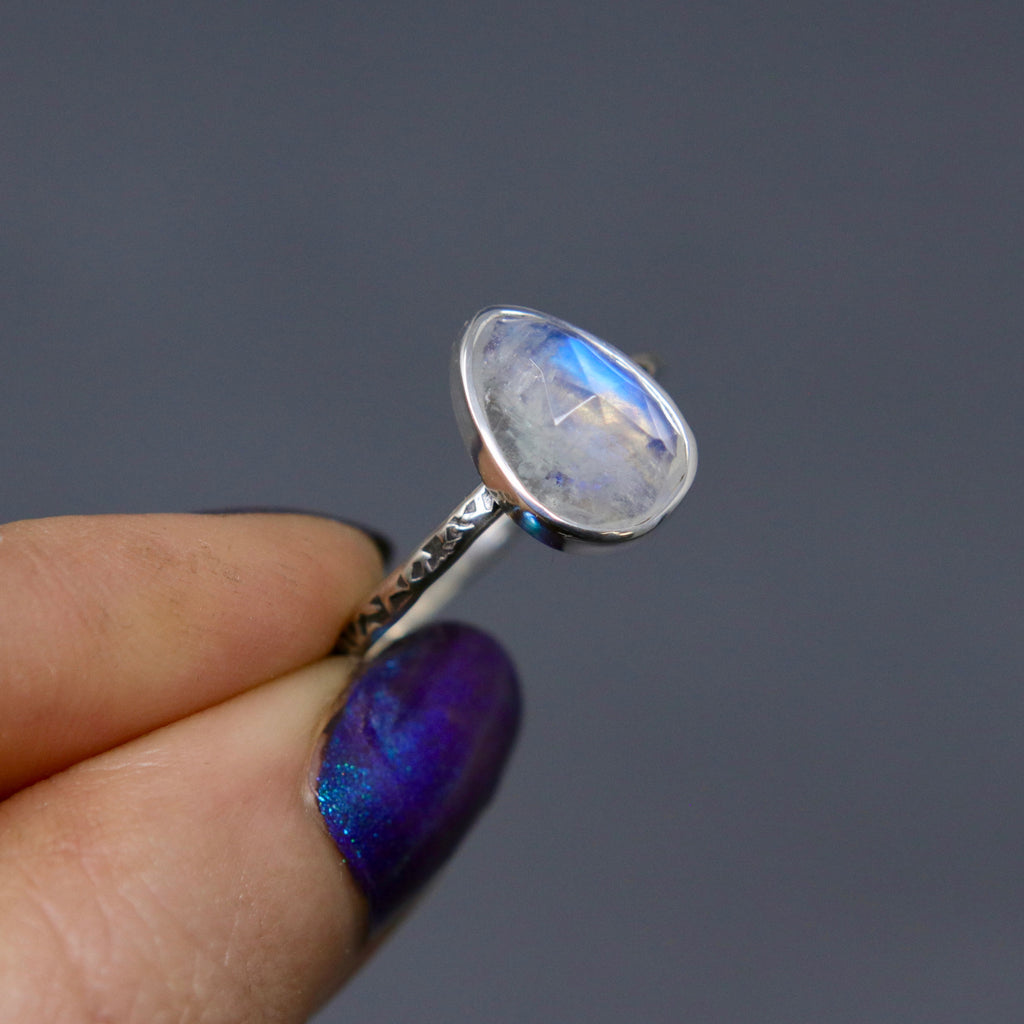 Moonstone Rose Relic Ring - Size 8 OOAK