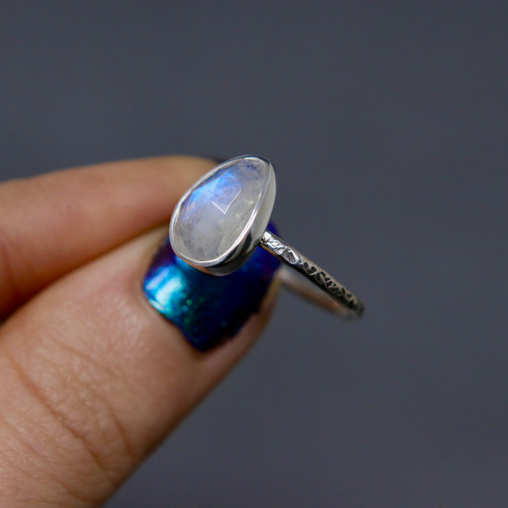 Moonstone Rose Relic Ring - Size 8 OOAK