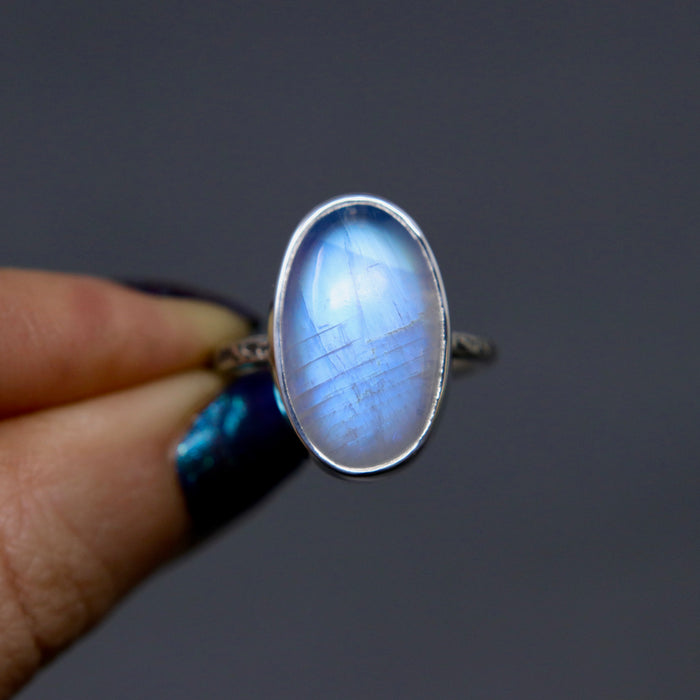 Big Blue! Moonstone Heavy Relic Ring - Size 7.5 OOAK