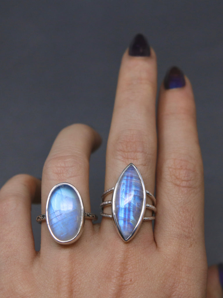 Big Blue! Moonstone Heavy Relic Ring - Size 7.5 OOAK