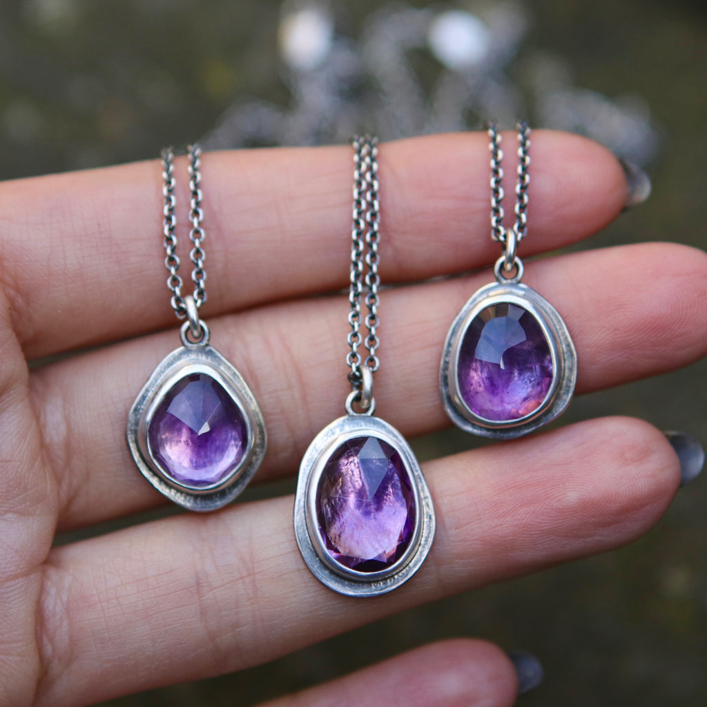 OOAK Amethyst Rose Petal Pendants