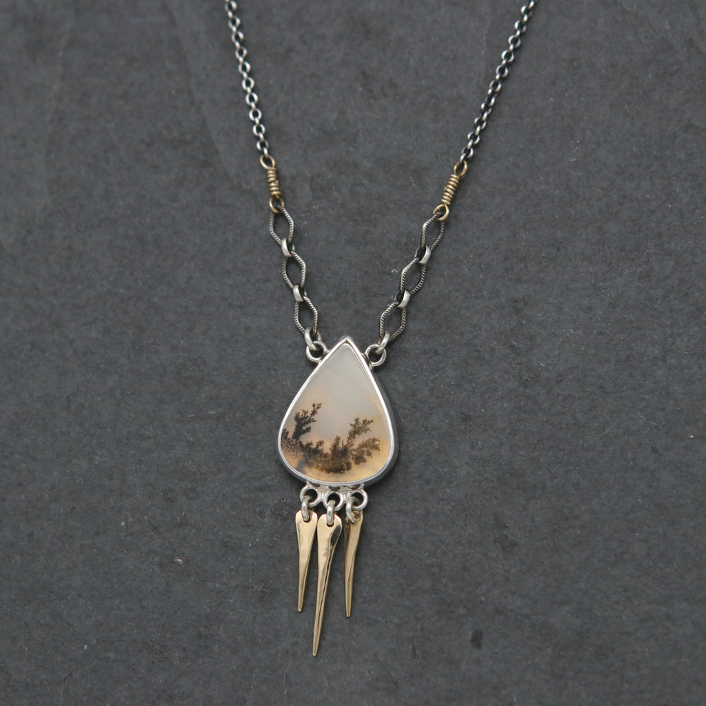 OOAK Dendritic Agate Spiritus Fringe Necklace with 14k Gold Details