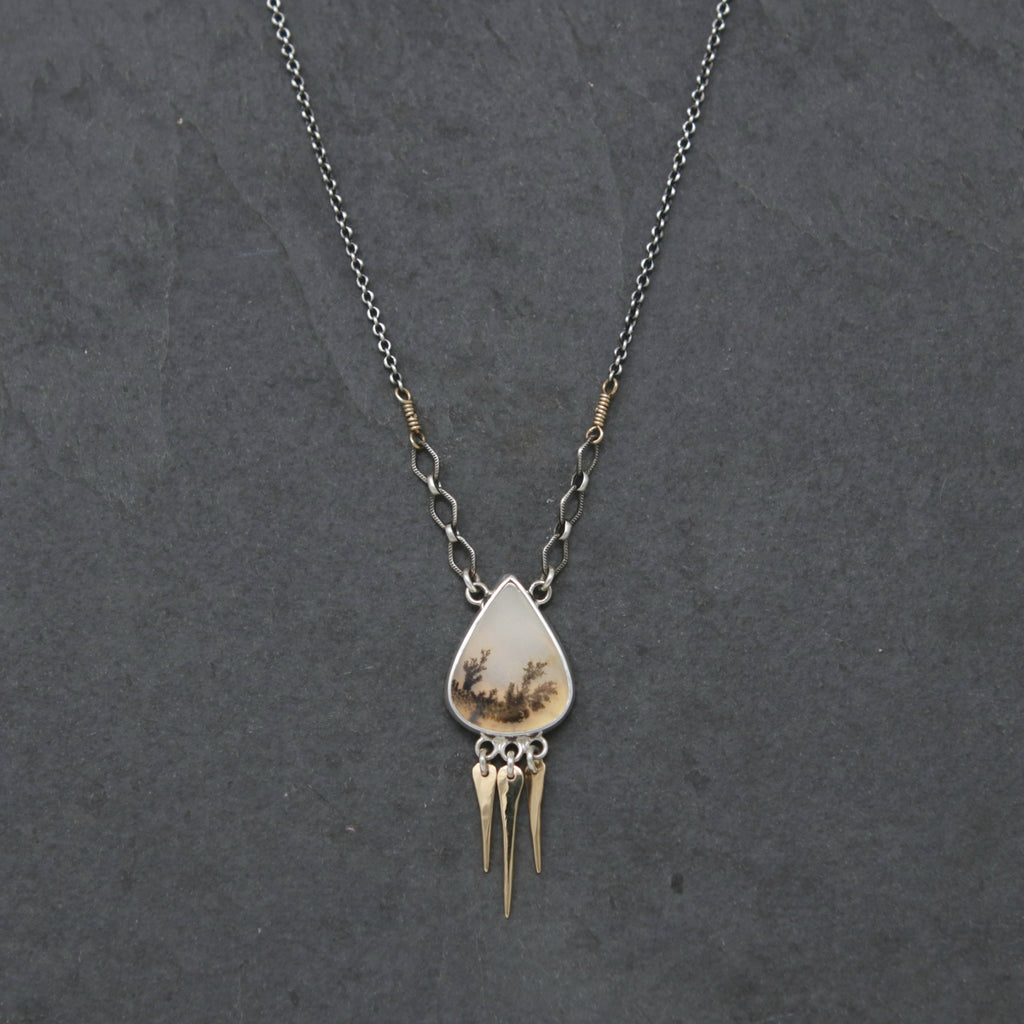 OOAK Dendritic Agate Spiritus Fringe Necklace with 14k Gold Details