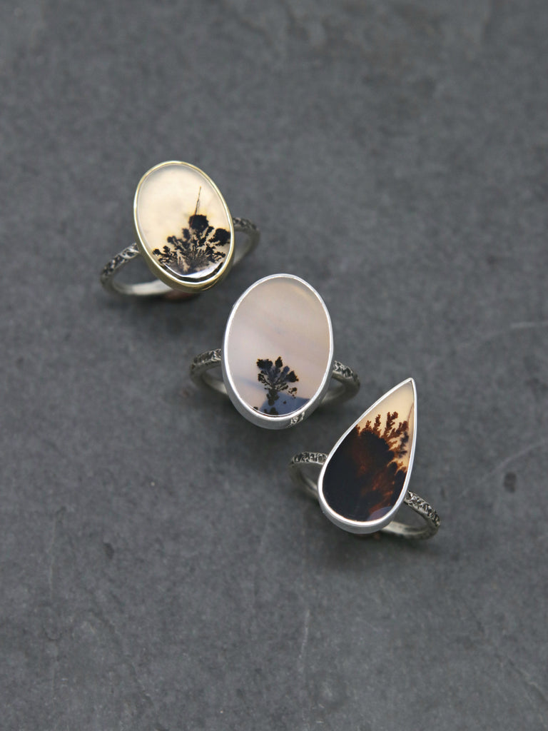 OOAK Oval Dendritic Agate Relic Ring - Size 6.5