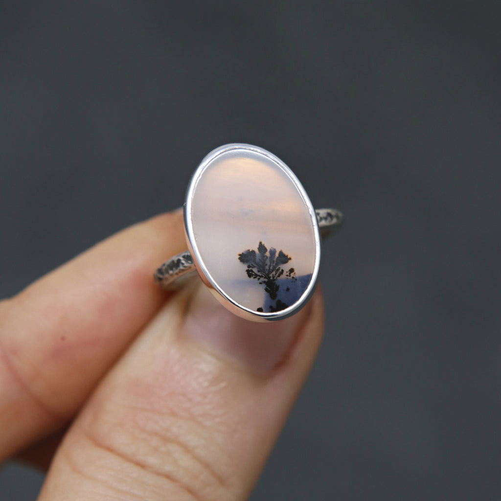 OOAK Oval Dendritic Agate Relic Ring - Size 6.5