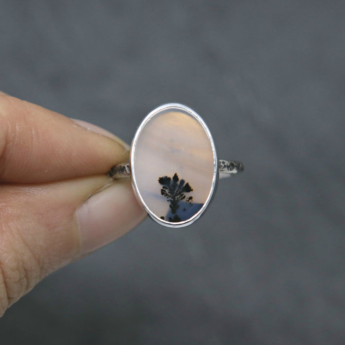 OOAK Oval Dendritic Agate Relic Ring - Size 6.5