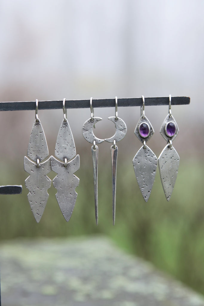 Amethyst Mini Double Dagger Earrings