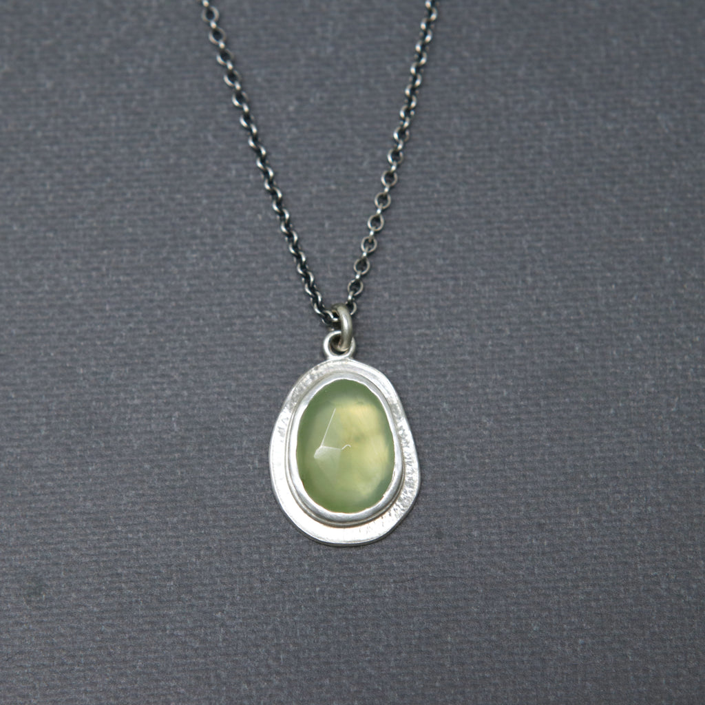 OOAK Prehnite Rose Petal Pendant A