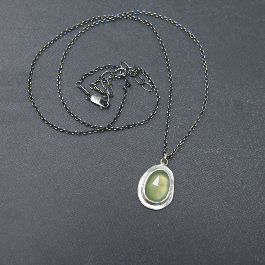 OOAK Prehnite Rose Petal Pendant A