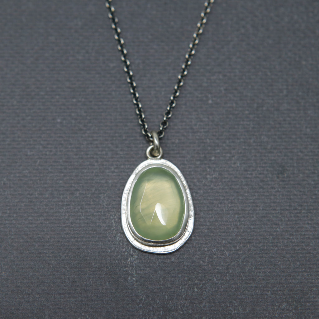 OOAK Prehnite Rose Petal Pendant C