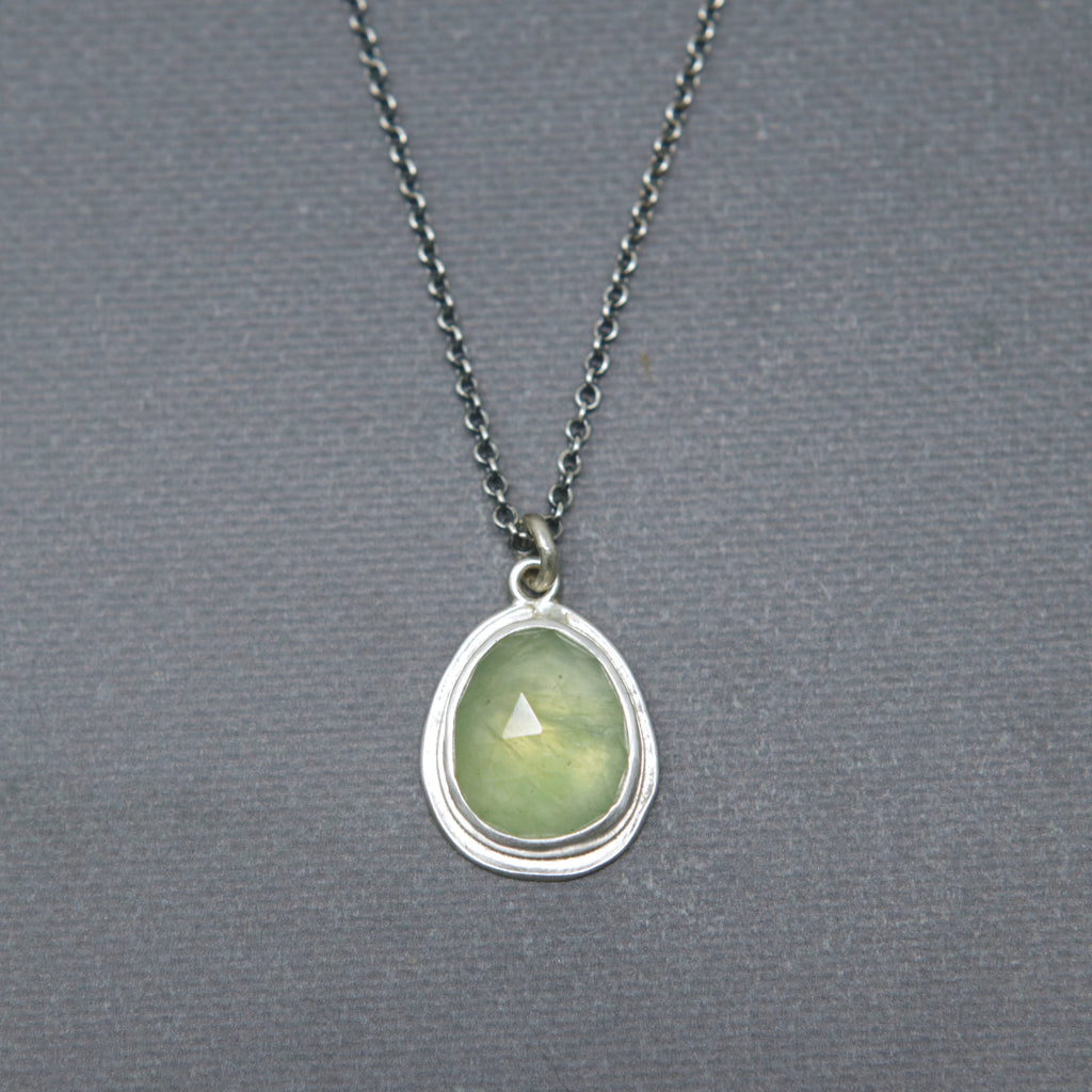 OOAK Prehnite Rose Petal Pendant D