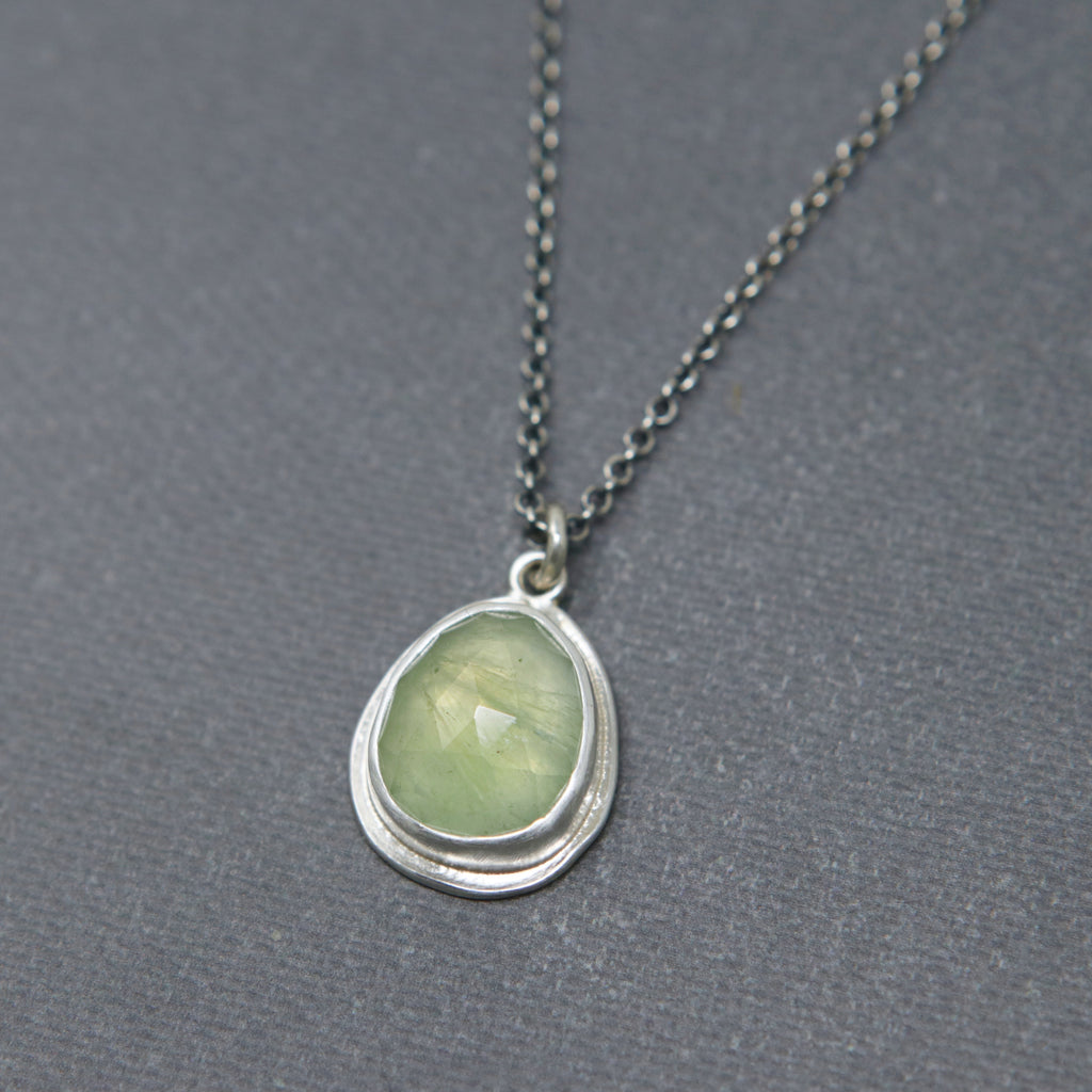 OOAK Prehnite Rose Petal Pendant D