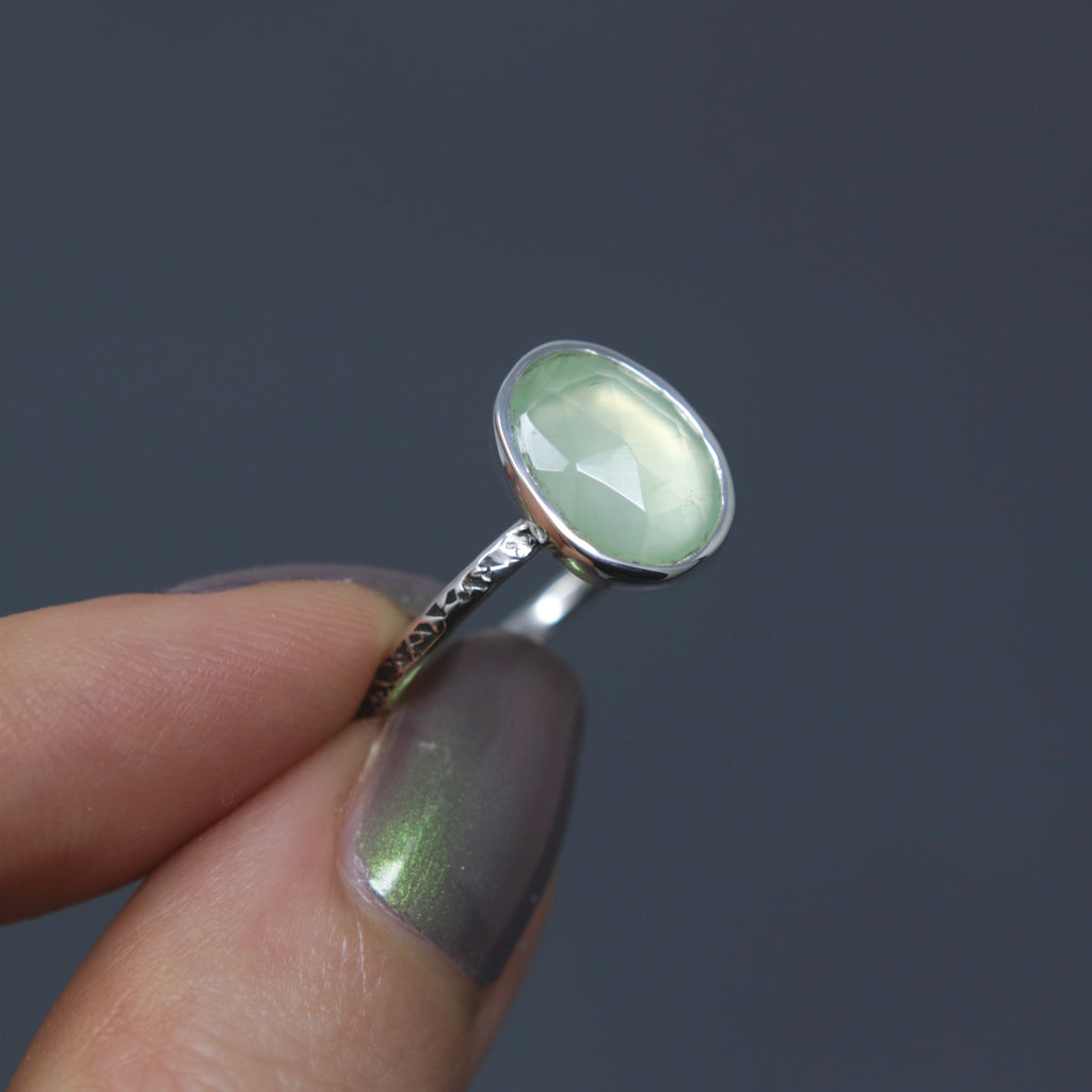 Prehnite Rose Relic Ring - Size 8 OOAK