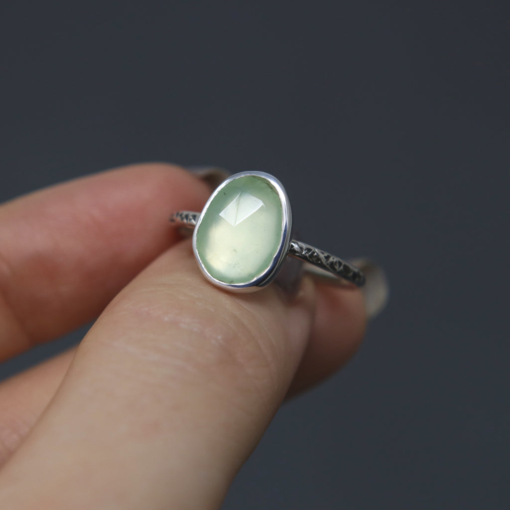 Prehnite Rose Relic Ring - Size 8 OOAK