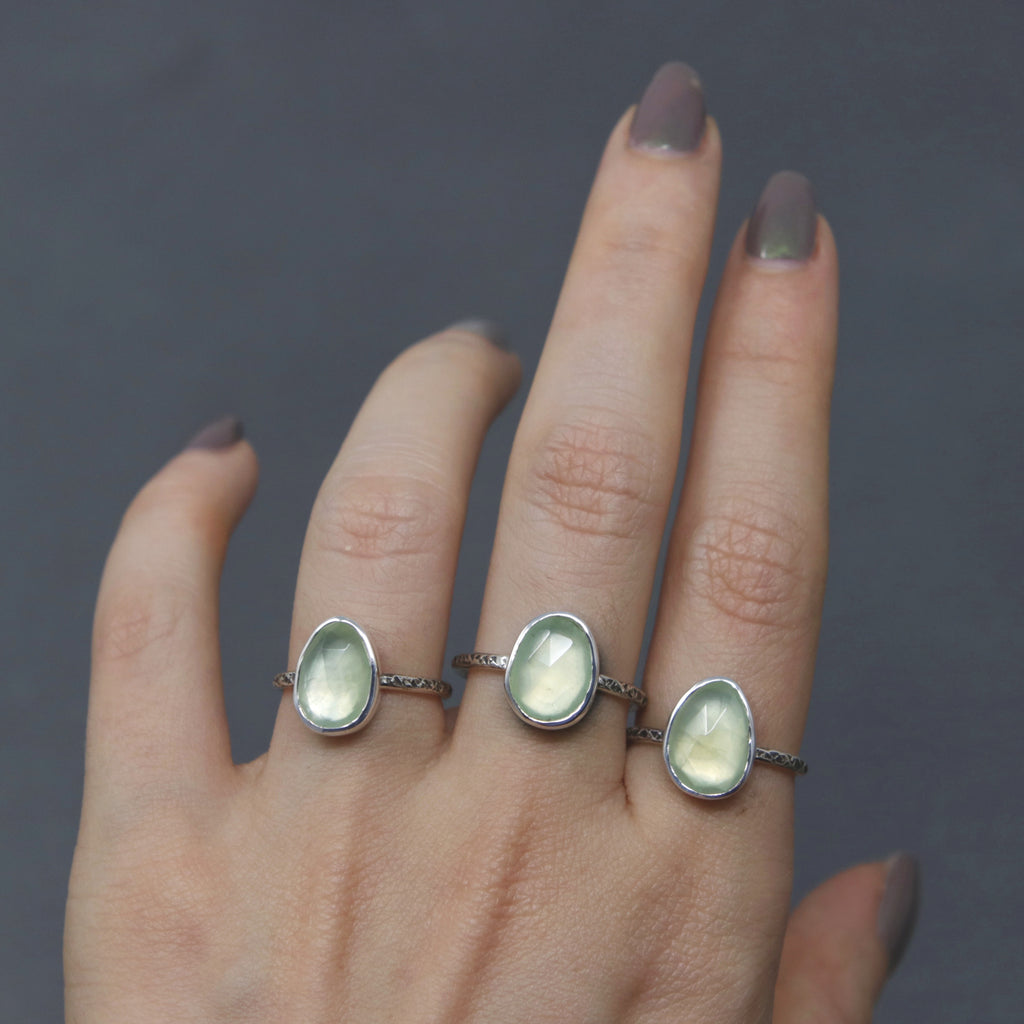 Prehnite Rose Relic Ring - Size 5.5 OOAK