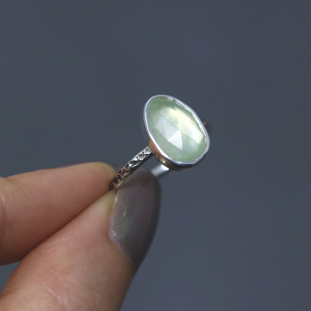 Prehnite Rose Relic Ring - Size 5.5 OOAK