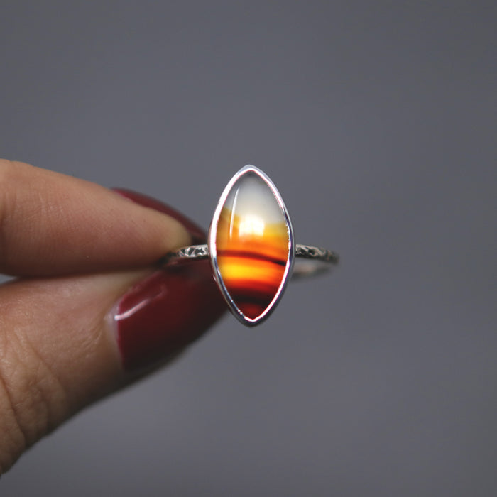 OOAK Montana Agate Marquise Relic Ring - Size 7.5
