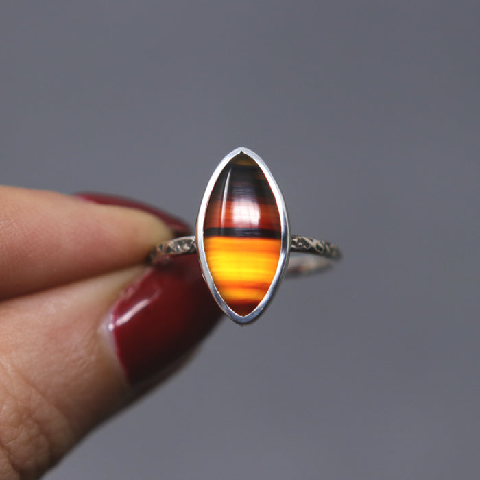OOAK Montana Agate Marquise Relic Ring - Size 6