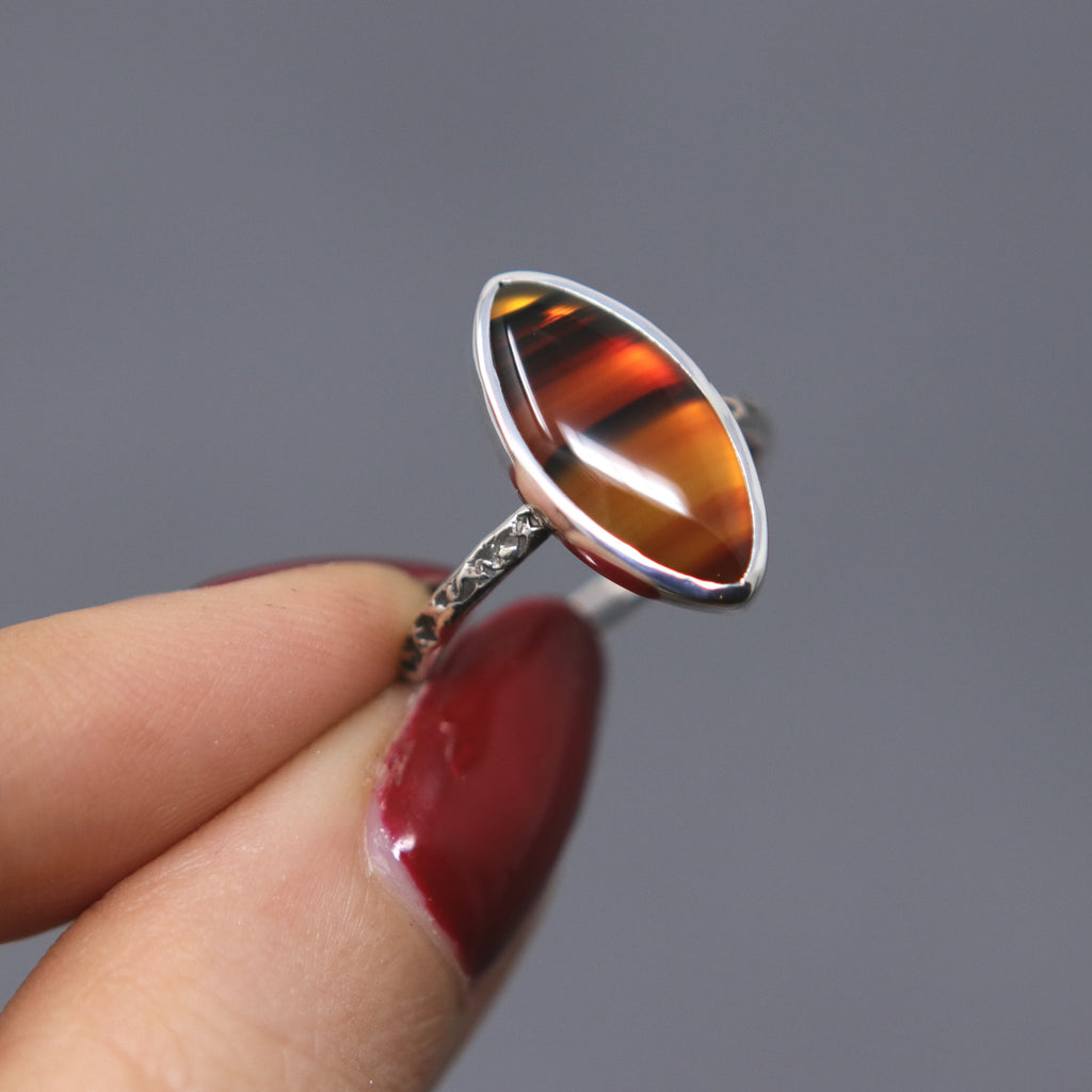 OOAK Montana Agate Marquise Relic Ring - Size 6
