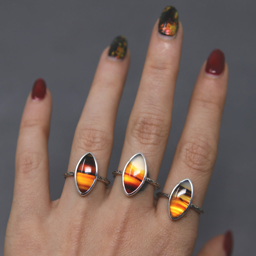 OOAK Montana Agate Marquise Relic Ring - Size 7.5