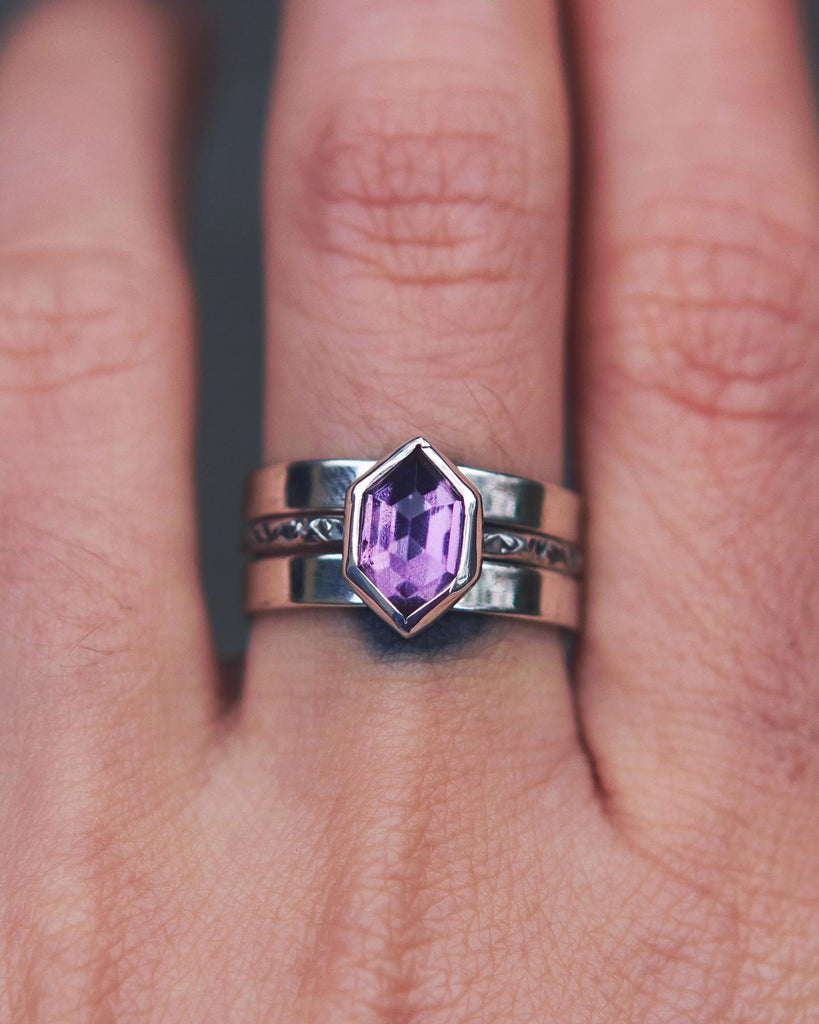 Amethyst Hex Relic Rings - Size 6 and 7