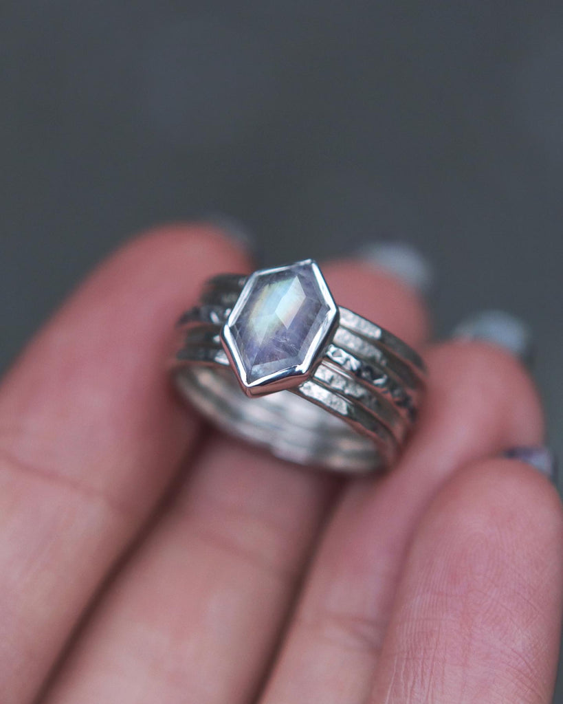 Moonstone Hex Relic Rings - Size 5.5 and 6.5