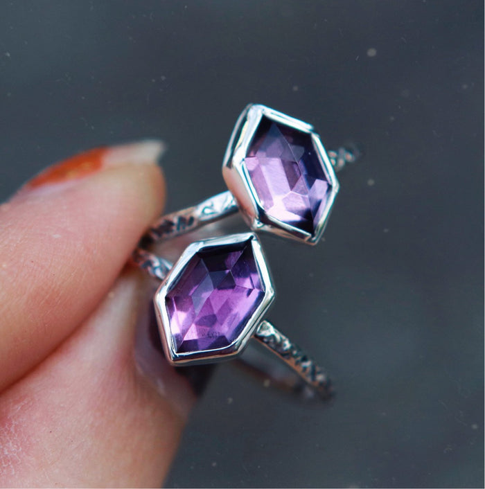 Amethyst Hex Relic Rings - Size 6 and 7