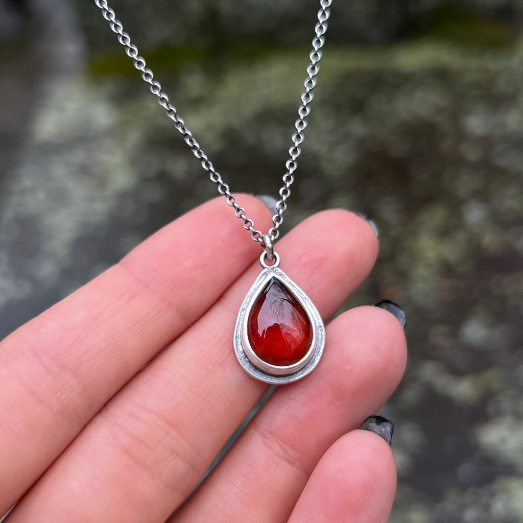 Teardrop Hessonite Garnet Petal Pendant - A
