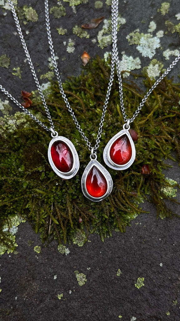 Teardrop Hessonite Garnet Petal Pendant - A