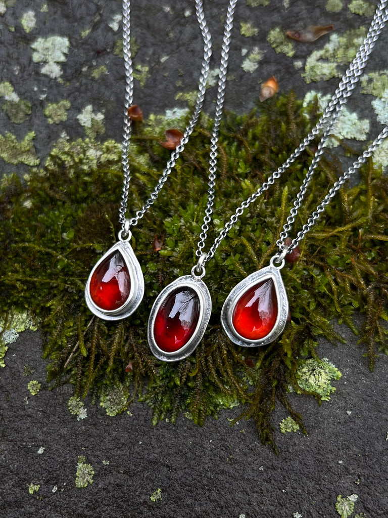 Teardrop Hessonite Garnet Petal Pendant - A