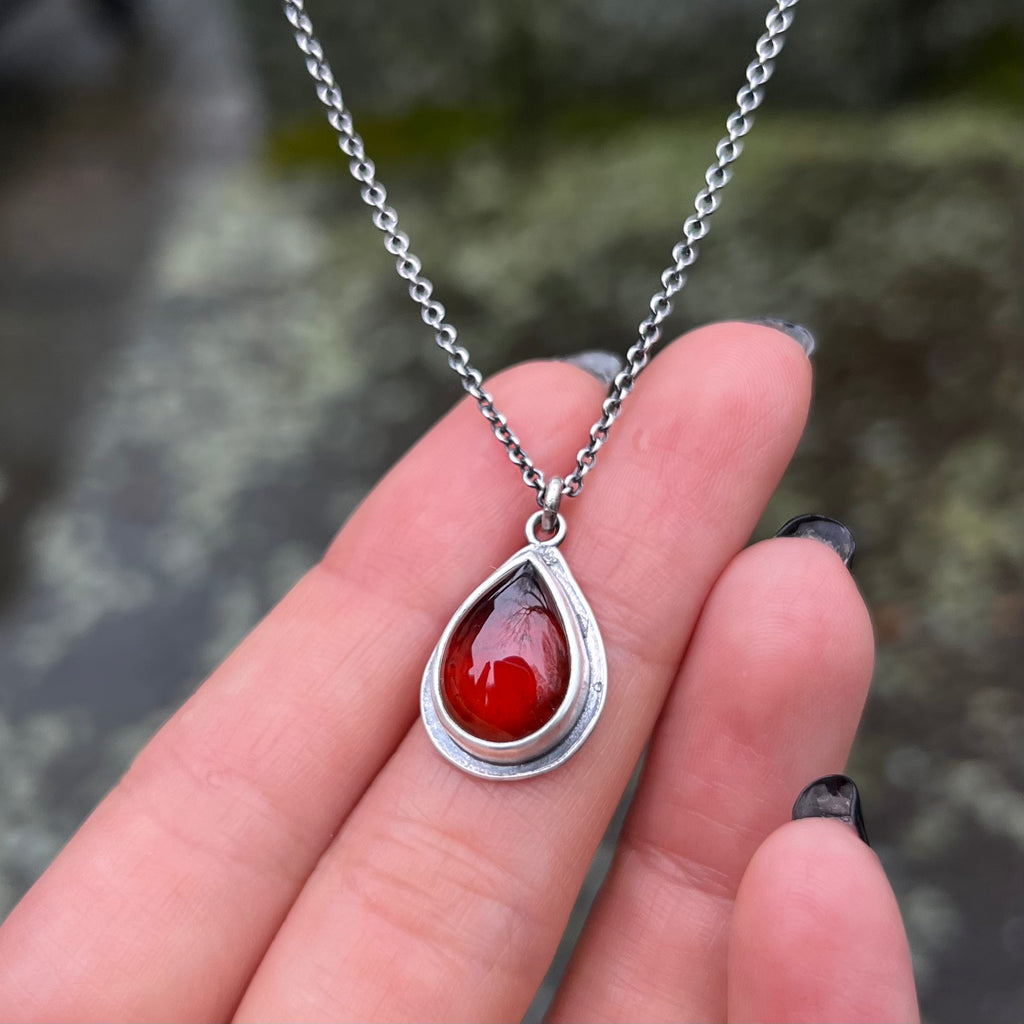 Teardrop Hessonite Garnet Petal Pendant - A