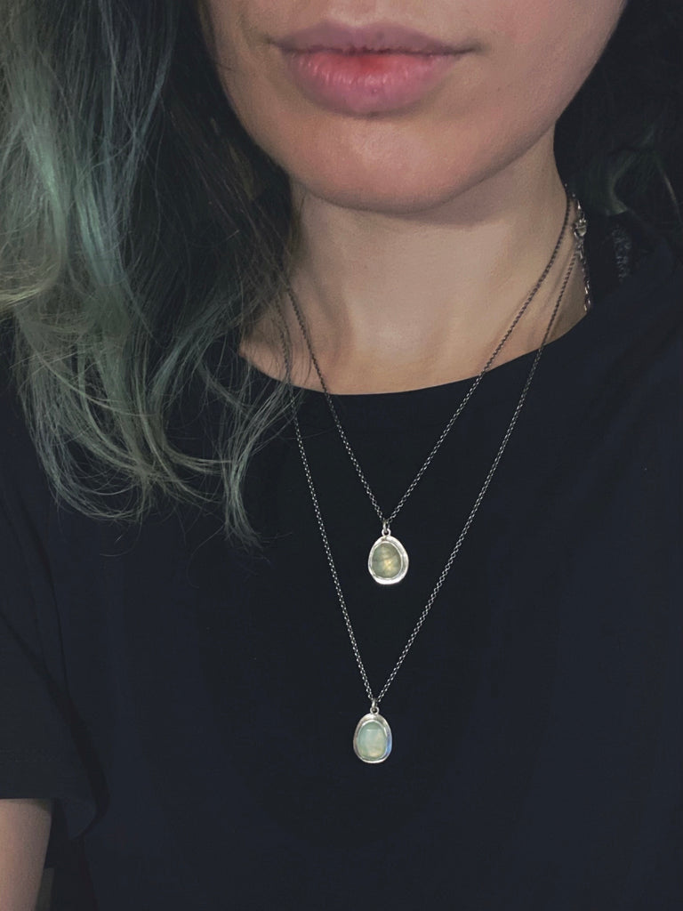 OOAK Prehnite Rose Petal Pendant D