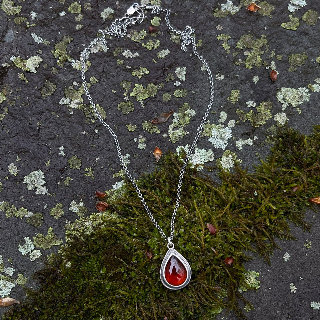 Teardrop Hessonite Garnet Petal Pendant - A