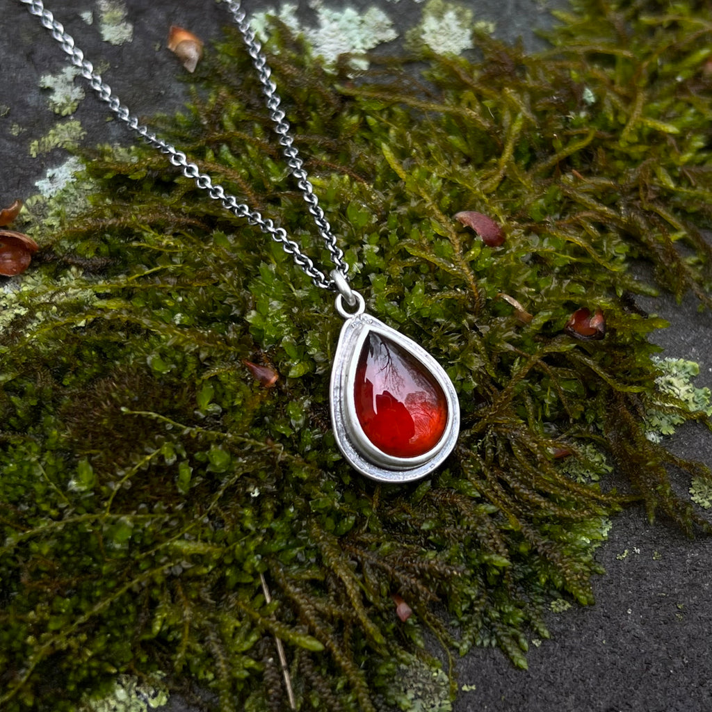 Teardrop Hessonite Garnet Petal Pendant - A
