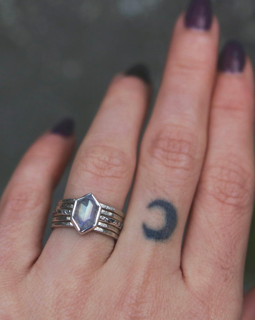 Moonstone Hex Relic Rings - Size 5.5 and 6.5