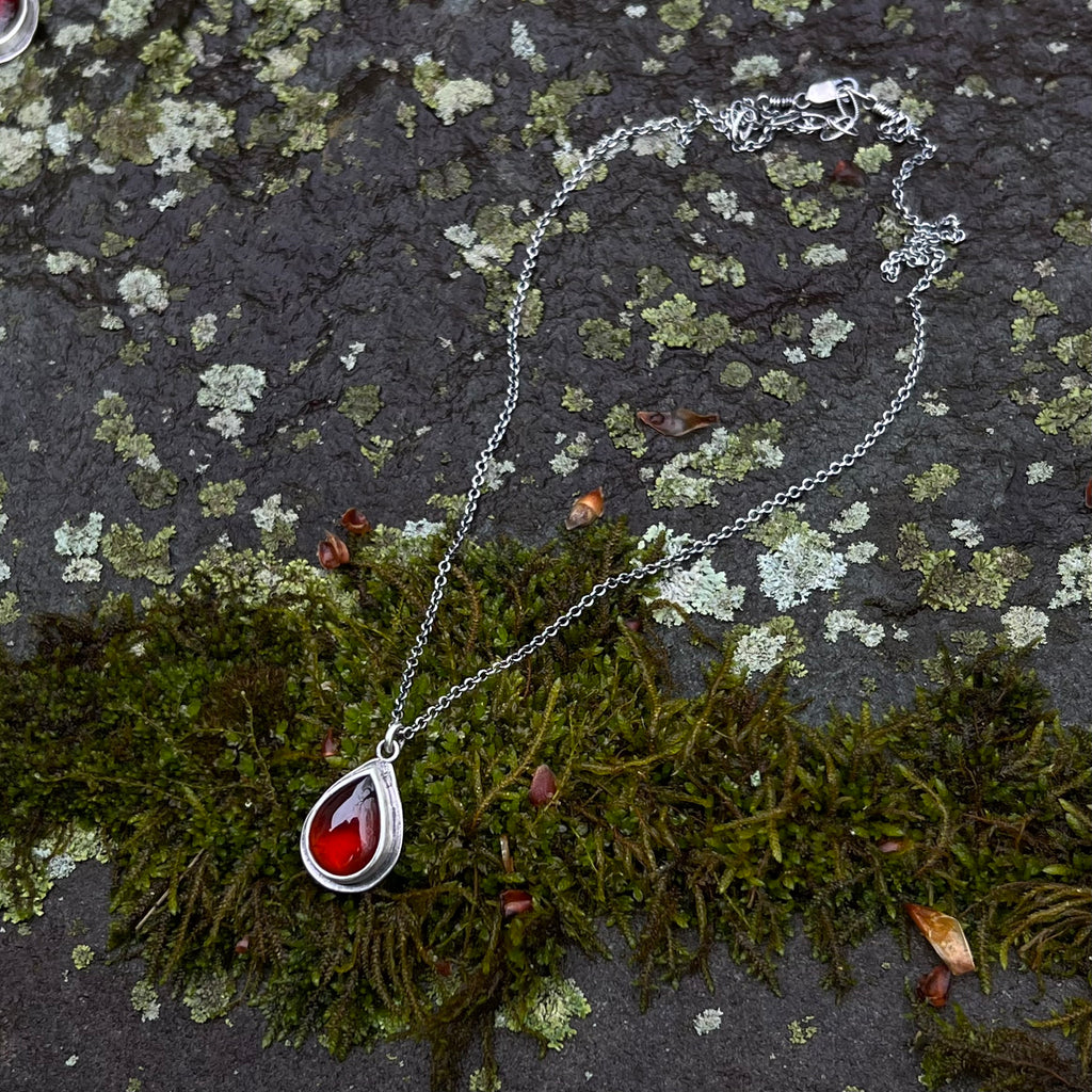 Teardrop Hessonite Garnet Petal Pendant - A