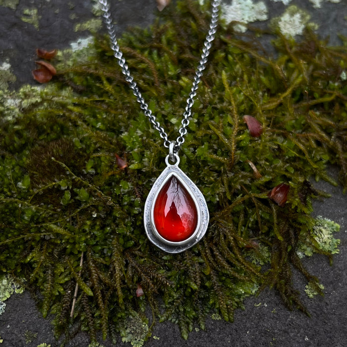 Teardrop Hessonite Garnet Petal Pendant - B