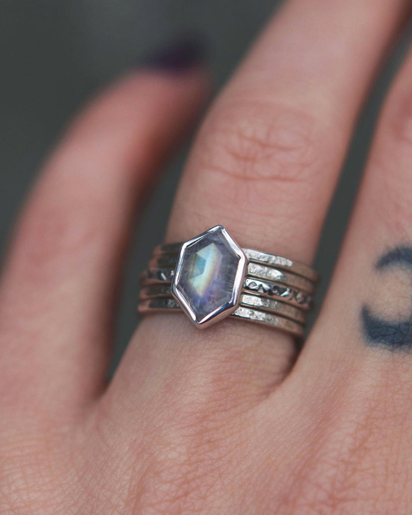 Moonstone Hex Relic Rings - Size 5.5 and 6.5