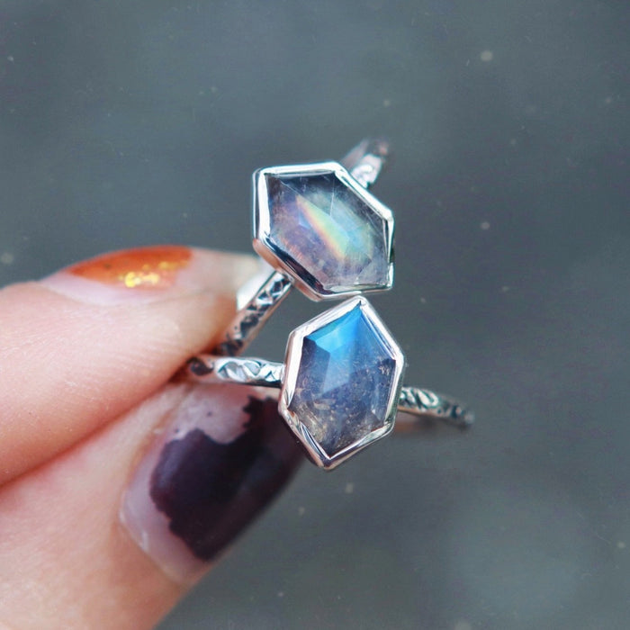 Moonstone Hex Relic Rings - Size 5.5 and 6.5