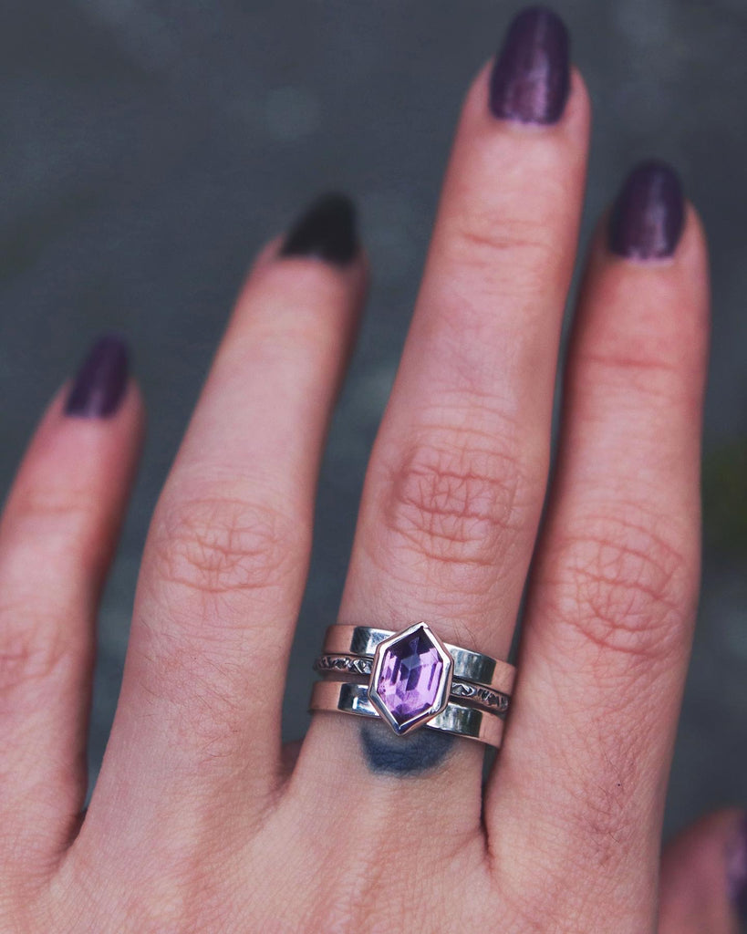 Amethyst Hex Relic Rings - Size 6 and 7